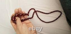 Cherry Amber Bakelite Beads Antique Vintage Faturan Necklace Tested 57g