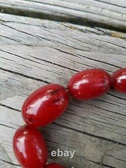 Cherry Amber Bakelite Faturan Antique 32+grams necklace Olive shape Authentic