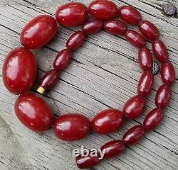 Cherry Amber Bakelite Faturan Antique 32+grams necklace Olive shape Authentic