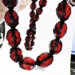 Cherry Amber Bakelite Necklace 30 Faceted graduated Beads 60 grams VIDEO