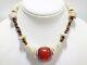 Cherry Amber Bead Osterich Shell 15 Antique Statement Necklace Hook Closure