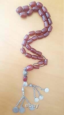 Cherry Amber Faturan Bakelite Antique Kehribar Prayer Misbaha Tesbih Beads 138gr