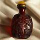 Chinese Antique Signed Handcarved Cherry Amber Snuff Bottle Lotus Calligraphy