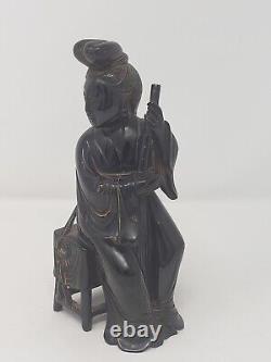 Chinese Cherry Amber Bakelite Faturan Carved Carving Lady Figure