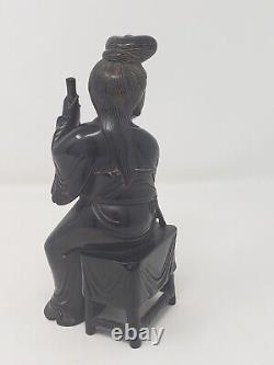Chinese Cherry Amber Bakelite Faturan Carved Carving Lady Figure