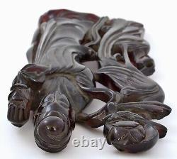 Chinese Cherry Amber Bakelite Faturan Carved Carving Lady Figure 995G AS IS