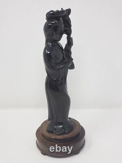 Chinese Cherry Amber Bakelite Faturan Carved Carving Lady Figure AS IS