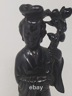 Chinese Cherry Amber Bakelite Faturan Carved Carving Lady Figure AS IS