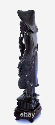 Chinese Dark Cherry Amber Bakelite Faturan Carved Carving Fisherman Figure 703G