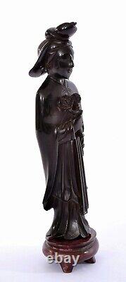 Chinese Dark Cherry Amber Bakelite Faturan Carving Lady Sword Figure 264G AS IS