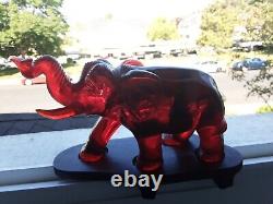 Chinese Red Cherry Color Acrylic Carved Elephant Statue. Lot Of 2 Pieces