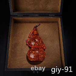 Chinese antique the Qing dynasty amber Carved Pearl gourd With old lacquer box