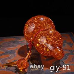 Chinese antique the Qing dynasty amber Carved Pearl gourd With old lacquer box