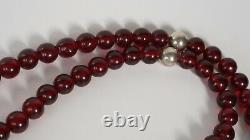 Chinese cherry Amber Necklace with a Jade Dragon Pendant Silver 925 rare
