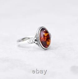 Classic Baltic Amber Ring Natural Amber Engagement Ring Sterling Silver Ring