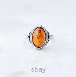 Classic Baltic Amber Ring Natural Amber Engagement Ring Sterling Silver Ring