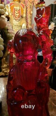 Colossal! Rare Hand Carved Chinese Cherry Amber Resin Wiseman(21.75H x 6.5W)