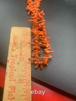 Coral Necklace Red Coral Branches Vintage Beaded Long Single Strand