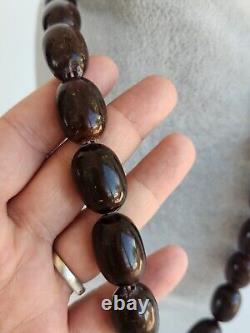 Dark Antique Baltic German Pressed Amber Prayer Beads Necklace Cognac EUC