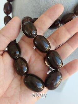 Dark Antique Baltic German Pressed Amber Prayer Beads Necklace Cognac EUC