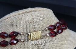 Double Strand Deco Faceted Rich Red Cherry Amber Bakelite Bead Necklace