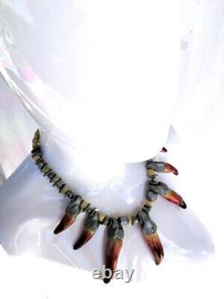 Ethnic tribale tusks necklace talisman pendant amulet old charm antique jewelry