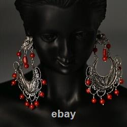 FEDERICO JIMENEZ Vintage Sterling Silver Coral Oaxaca Filigree Estate Earrings