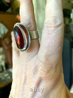 Fab Vintage Modernist Cherry Amber Sterling Silver Ring, Size 8.25