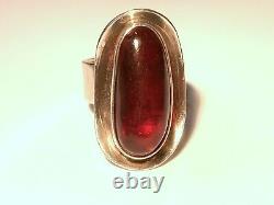 Fab Vintage Modernist Cherry Amber Sterling Silver Ring, Size 8.25