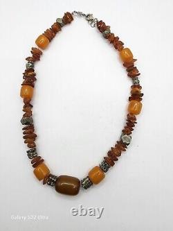 Faturan Necklace Jewelry Antique Long Cherry Amber Bakelite Silver Sterling 925