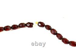 Fine Antique Art Deco Cherry Amber Bakelite Facetted Beads Necklace 53.3g