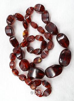 Fine Antique Natural Cherry Amber Knotted Bead 34 Necklace 91.2 grams