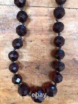 Fine Extra Long Antique Chinese Faceted Cherry Amber Hand Knotted Necklace