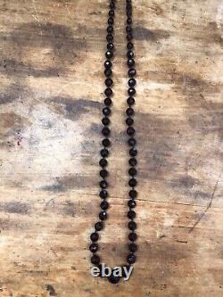 Fine Extra Long Antique Chinese Faceted Cherry Amber Hand Knotted Necklace
