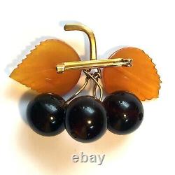 Genuine AMBER/ Handmade Baltic Amber VINTAGE Brooch CHERRIES USSR, circa 1950s