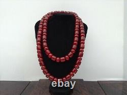 Genuine Antique 1920s, Cherry Amber Bakelite Faturan Necklace, 296g, 130 cm