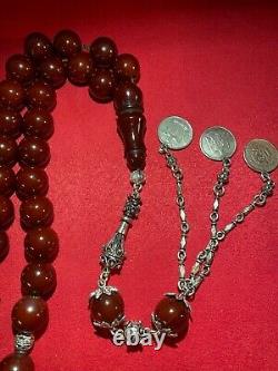 Genuine Antique Cherry Amber Bakelite Faturan Islamic Prayer Beads 135 gr
