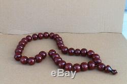 Genuine Antique Cherry Amber Bakelite Faturan Islamic Prayer Beads Necklace
