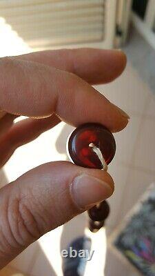 Genuine Antique Cherry Amber Bakelite Faturan Islamic Prayer Beads Necklace