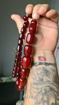 Genuine Antique Cherry Amber Bakelite Faturan Kehribar Prayer Beads 141 gr