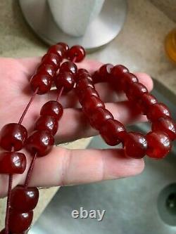 Genuine Antique Cherry Amber Bakelite Faturan Prayer Beads Damari 60g