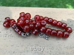 Genuine Antique Cherry Amber Bakelite Faturan Prayer Beads Damari 60g