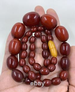Genuine Antique Cherry Bakelite Amber Necklace With Deep Red Beads 41 Grams