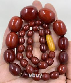 Genuine Antique Cherry Bakelite Amber Necklace With Deep Red Beads 41 Grams