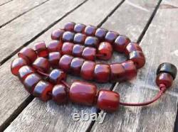 Genuine Antique Faturan Cherry Amber Bakelite Islamic Prayer Veins Beads 76grams