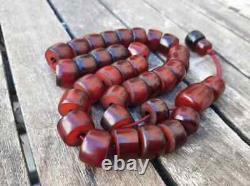 Genuine Antique Faturan Cherry Amber Bakelite Islamic Prayer Veins Beads 76grams