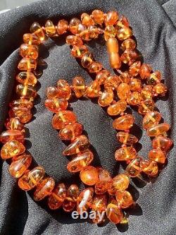 Genuine Baltic Amber Semi-Transparent Graduated Necklace 25in 38+ Grams Antique