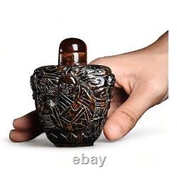 Genuine amber snuff bottle, hand-carved Chinese antique snuff bottle