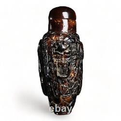 Genuine amber snuff bottle, hand-carved Chinese antique snuff bottle