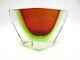 Geometric Murano Sommerso Red Amber Green Uv Faceted & Textured Art Glass Bowl
